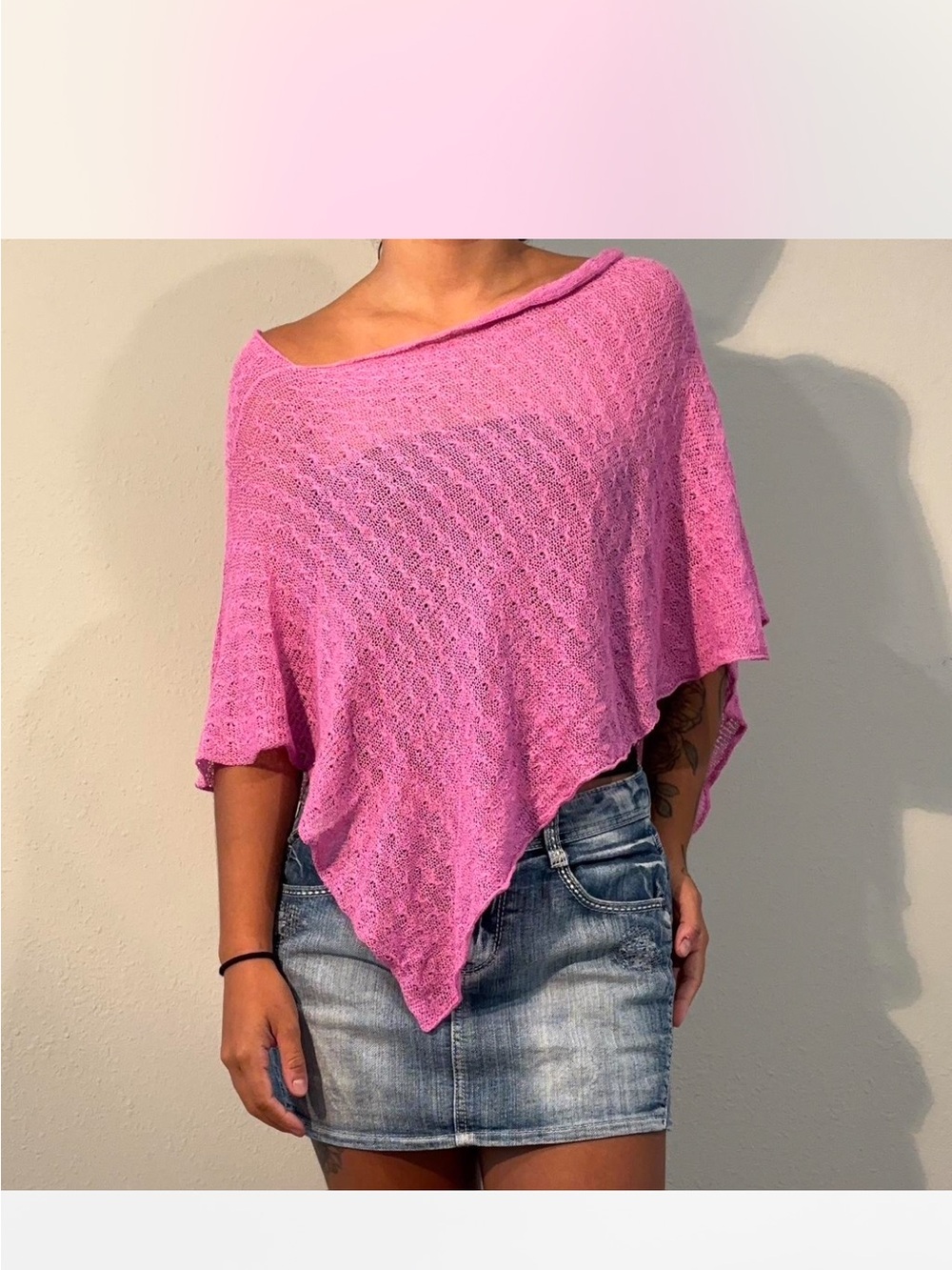 Vintage Y2K Pink Knit Poncho Sweater One size fits all